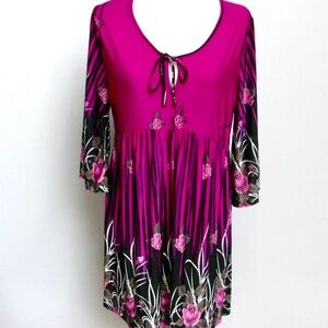 Purple Floral Silky Stretch Knit Tunic Top Simply Aster by Firmiana Size 1X NWT
